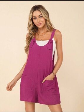 Sleeveless Magenta & Blue Romper with Front Pockets